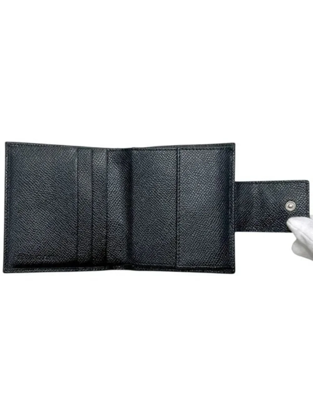 Bvlgari Bifold Wallet Black Gray Leather Hook Mini Compact